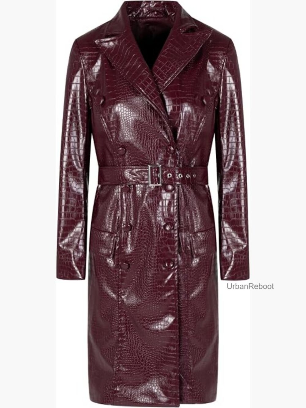 Long Faux Leather Trench Coat with Belt